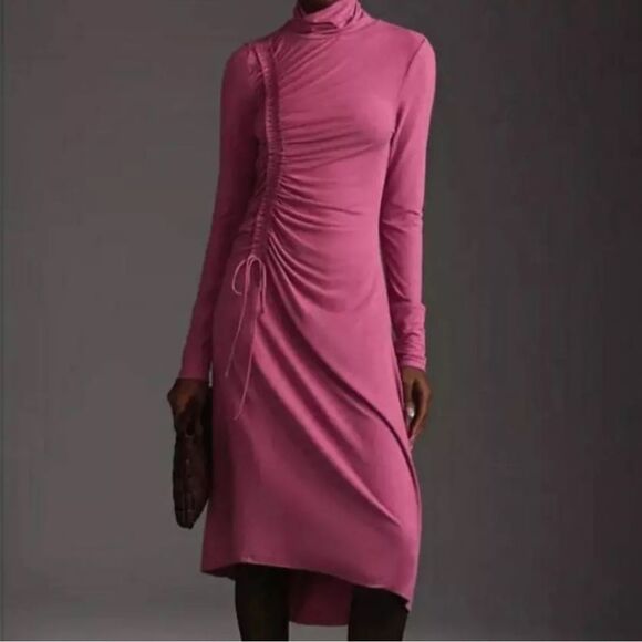 Anthropologie Daily Practice Pink Ruched Midi Dress | Size L - Picture 2 of 10